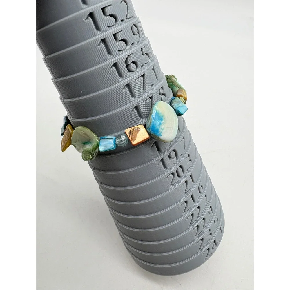 Blue Green Iridescent Shell Bead Stretch Bracelet Coastal‎ Boho